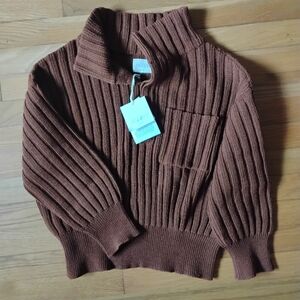 Jaggery London Lenny RibbedWool Sweater In rust With Collar *** size 1